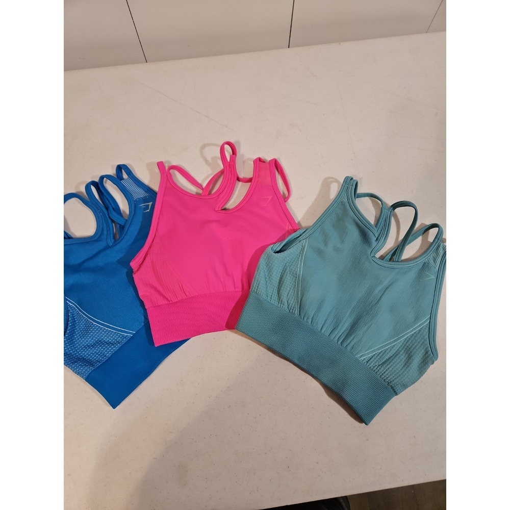 Bundle Gymshark Sport Bra 3 pc. Seamless XS Pink/Blue/Green 2 W/Pads 1 W/O(1677